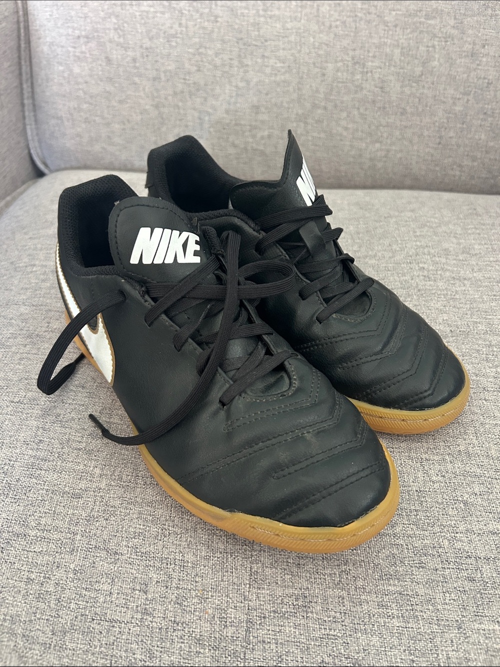 Nike Black and White Indoor Soccer Shoes with Gum Outsole